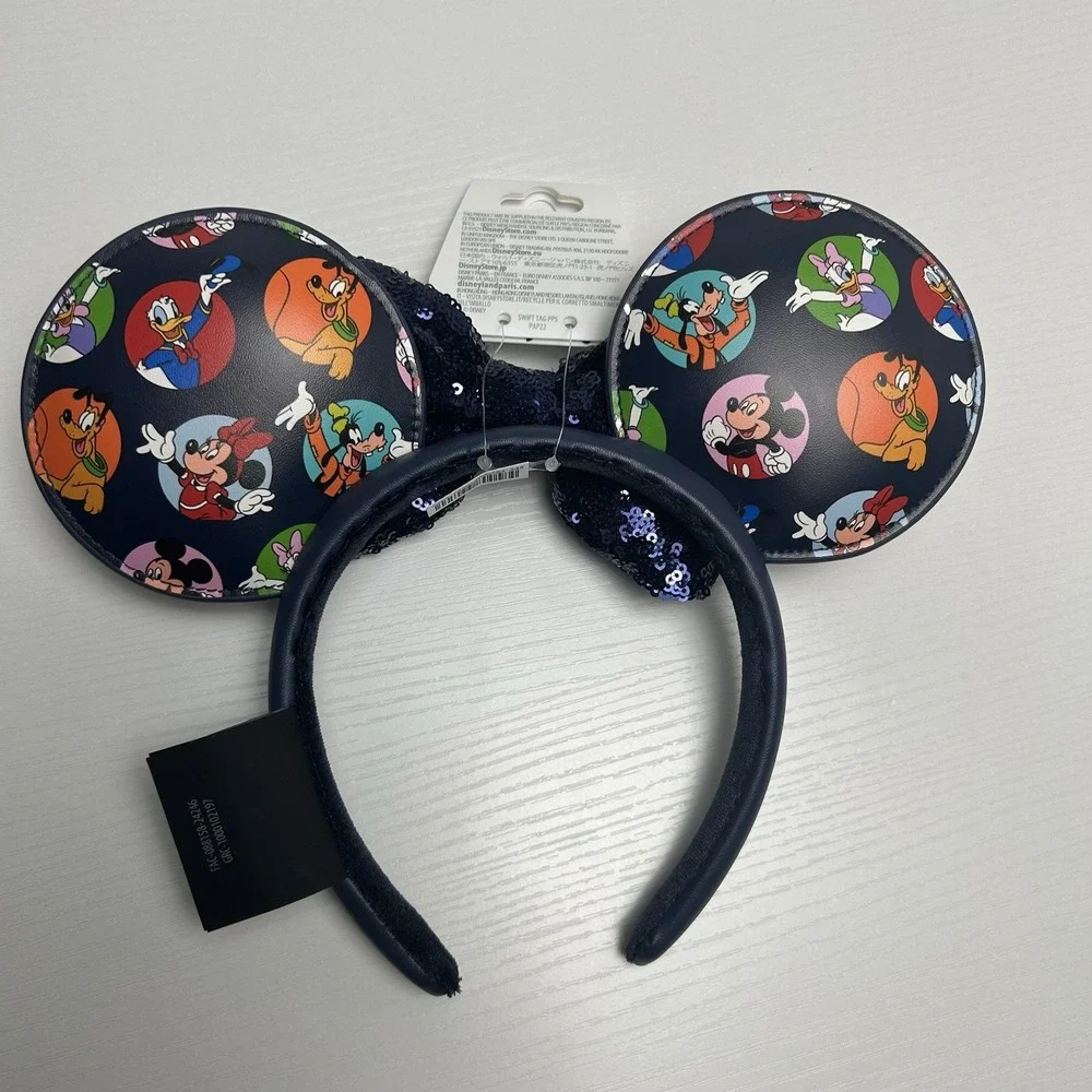 2024 Disney Parks Ears Headband Mickey and Friends Sequined Bow Navy Blue New